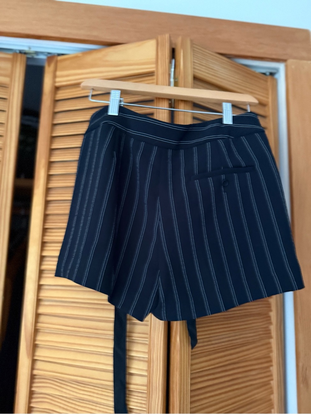 Wilfred Navy Pinstripe High-Waist Tie-Front Shorts - Picture 2 of 3